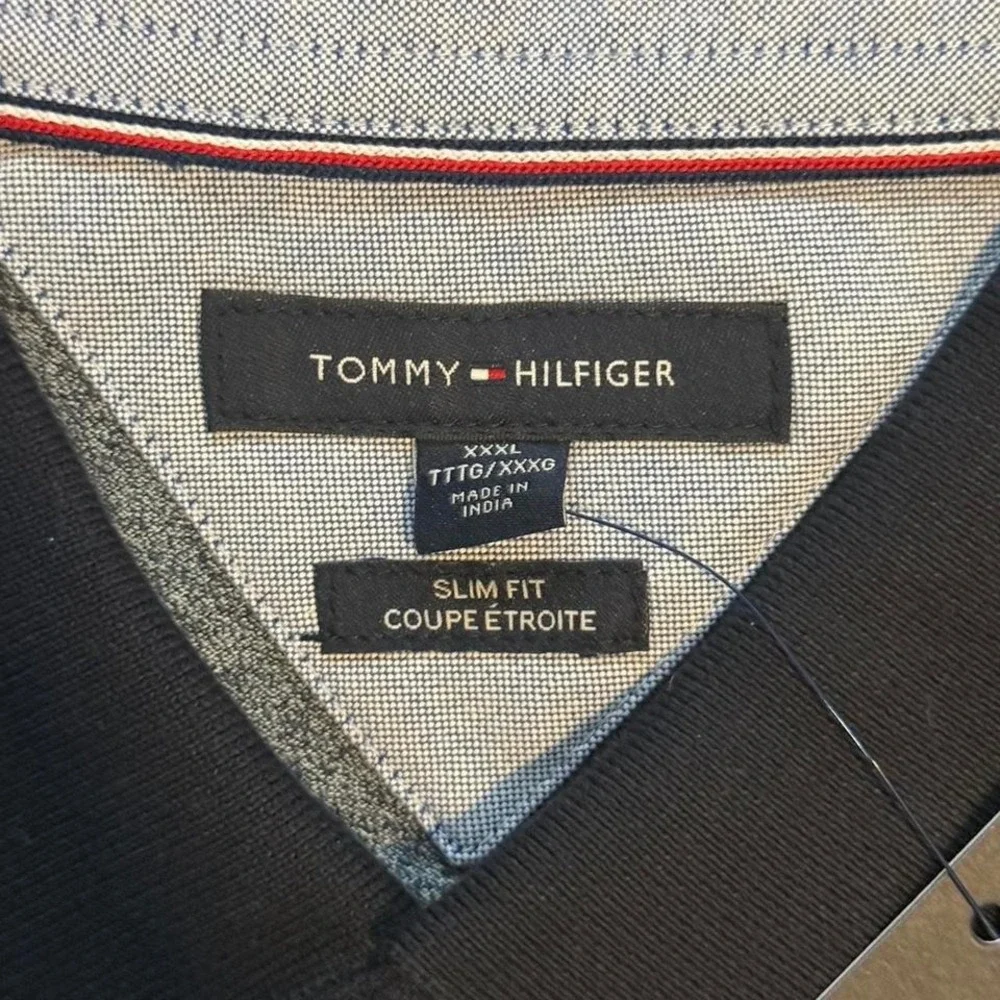 Tommy Hilfiger NWT Men's 3XL Slim Fit Crest Polo Heather Gray Navy Contrast New - Picture 3 of 7